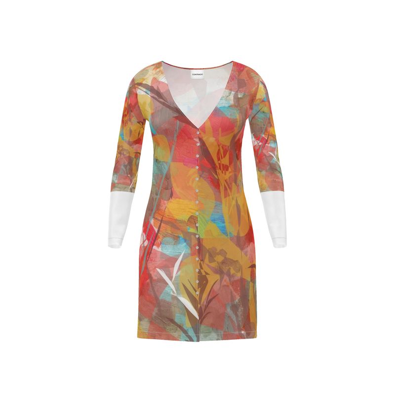 Ladies Cardigan in and Abstract Botanical Design