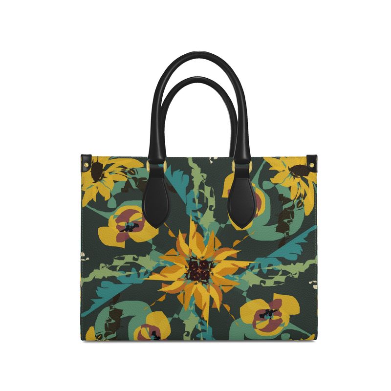 Leather Shopper Bag in a Sunflower and Floral Pattern