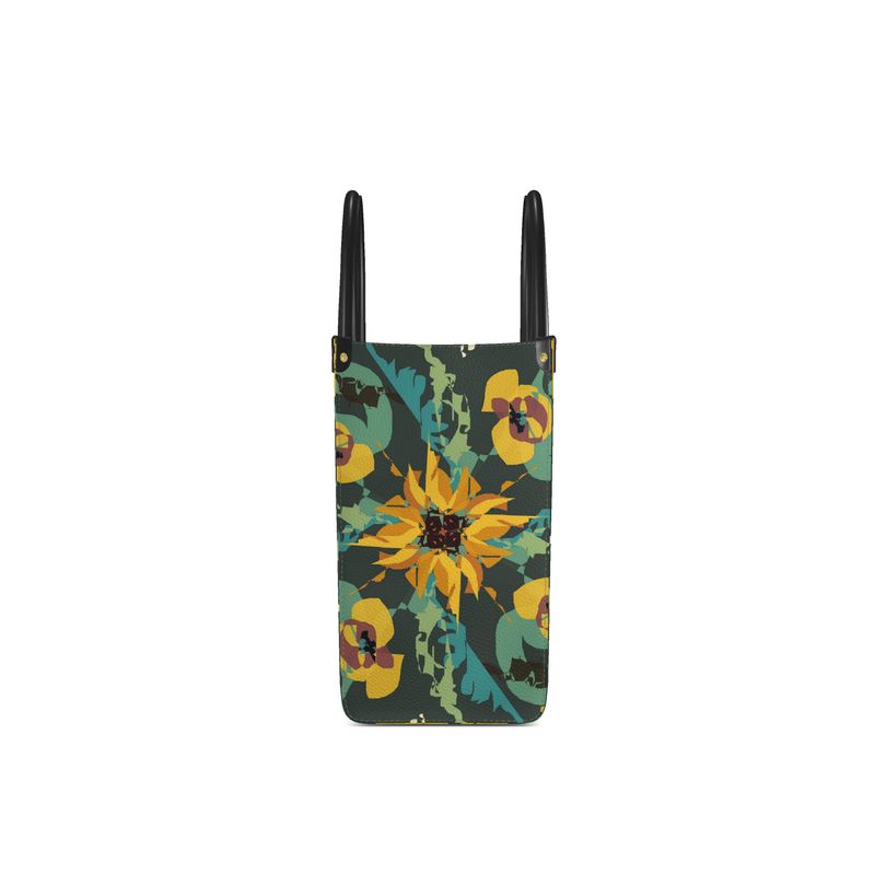 Leather Shopper Bag in a Sunflower and Floral Pattern