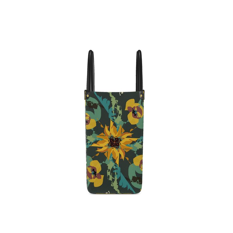 Leather Shopper Bag in a Sunflower and Floral Pattern
