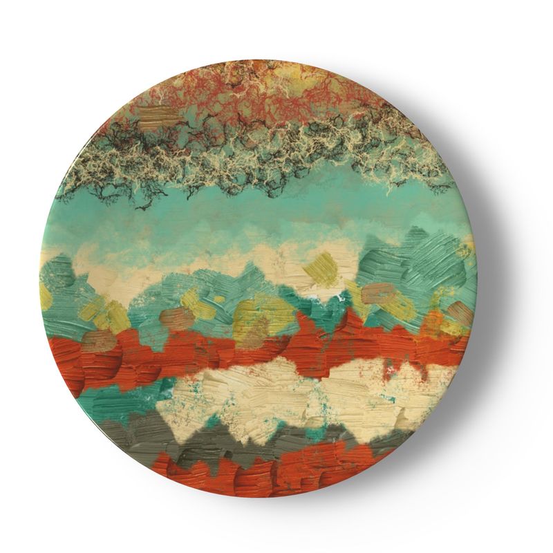 China Plates in Turquoise and Copper Abstract Textures