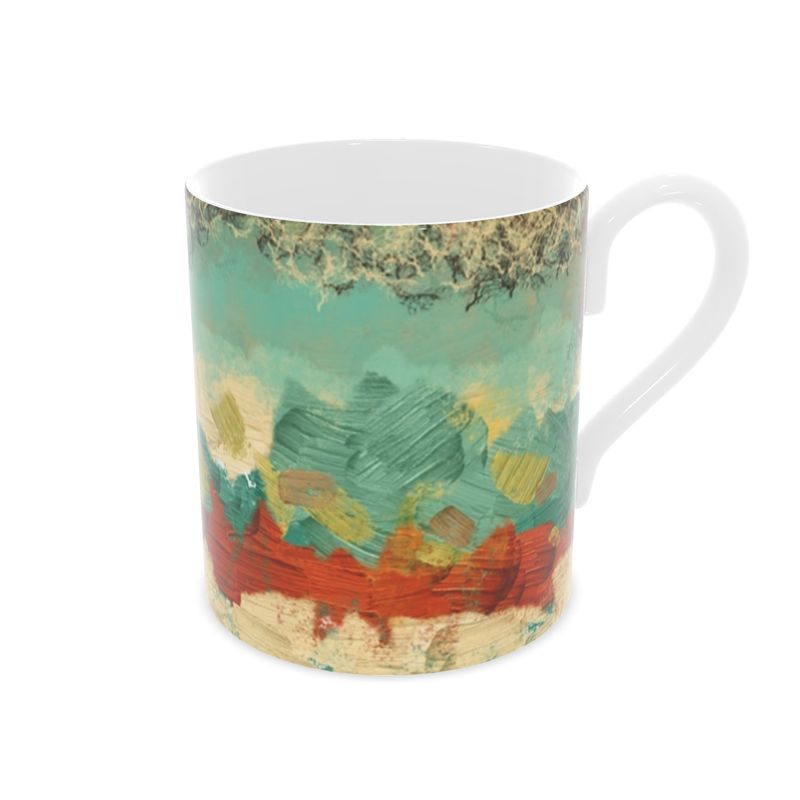 Bone China Mug in Turquoise Blue, Copper and Creme Textures