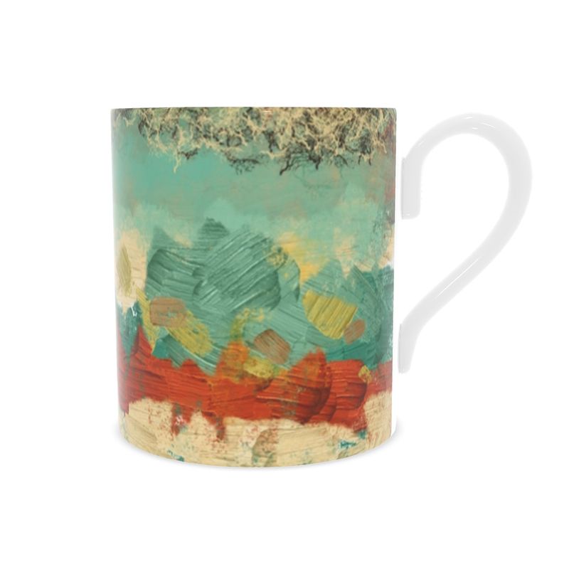 Bone China Mug in Turquoise Blue, Copper and Creme Textures