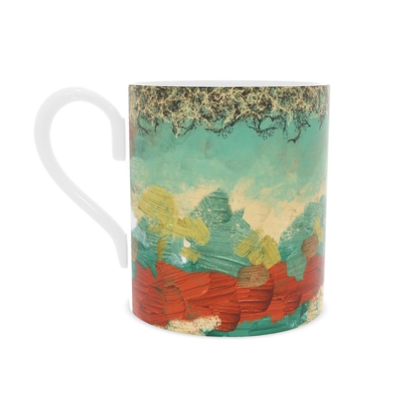 Bone China Mug in Turquoise Blue, Copper and Creme Textures