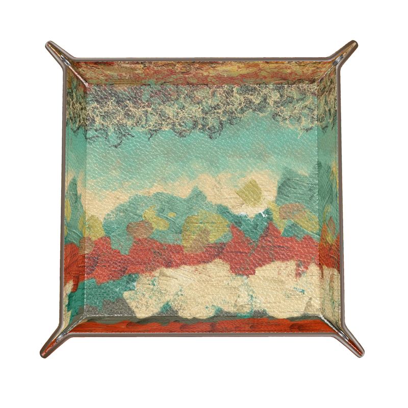 Leather Trinket Tray in Turquoise Blue and Copper Textures
