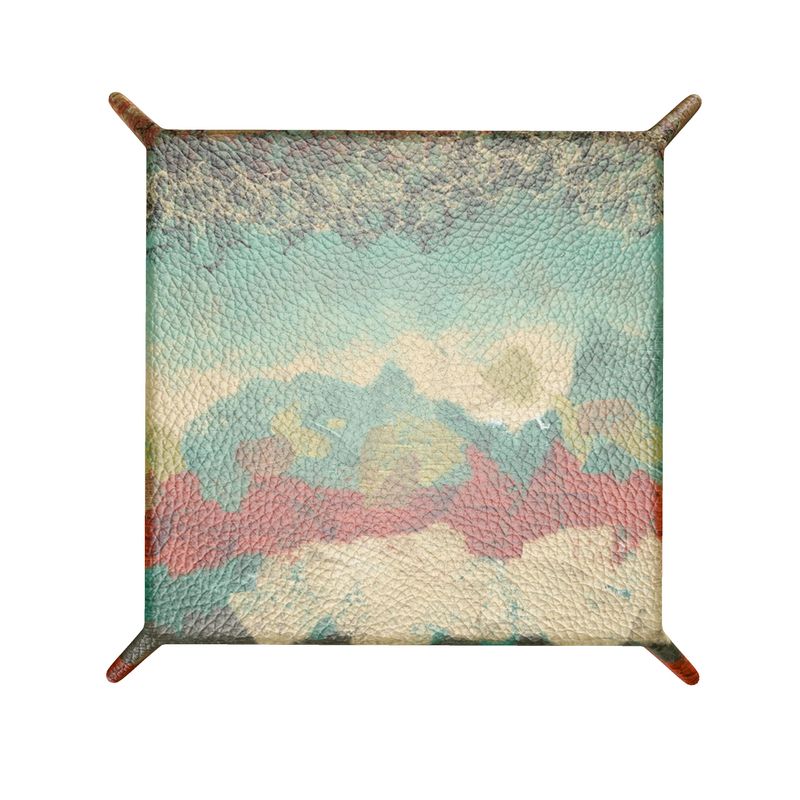 Leather Trinket Tray in Turquoise Blue and Copper Textures