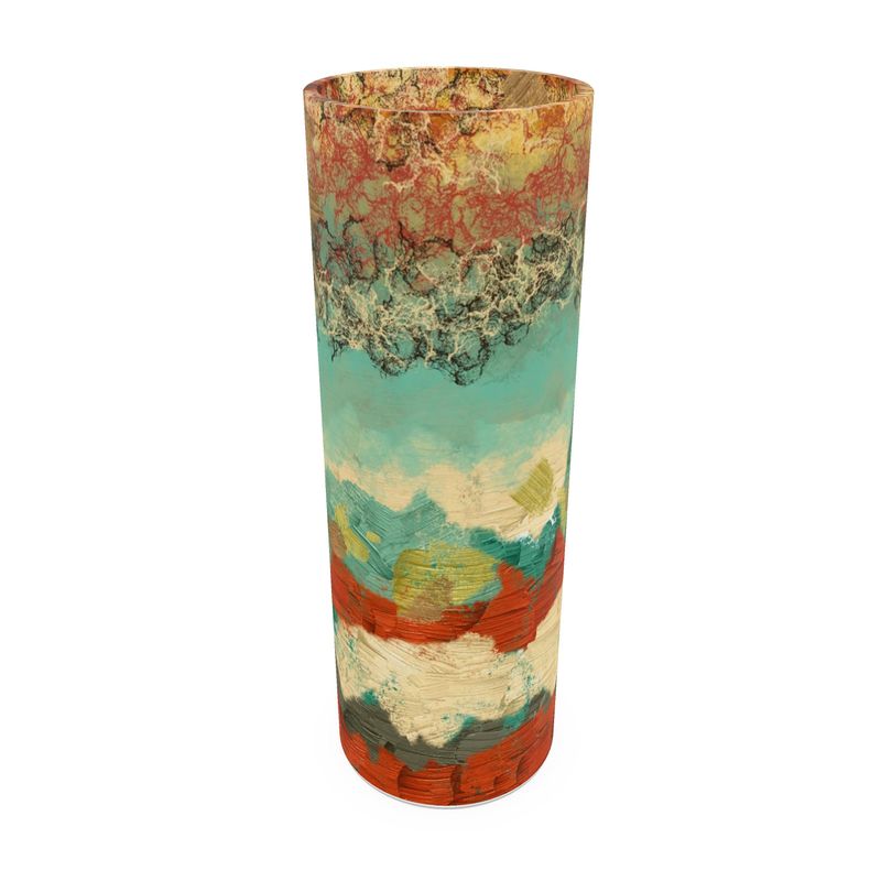 Glass Flower Vase in Copper and Turquoise Blue Textures
