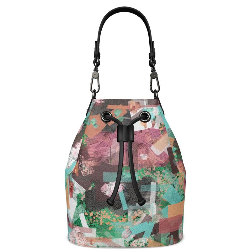 Bucket Handbag in Purples, Greens, and Blue Textures