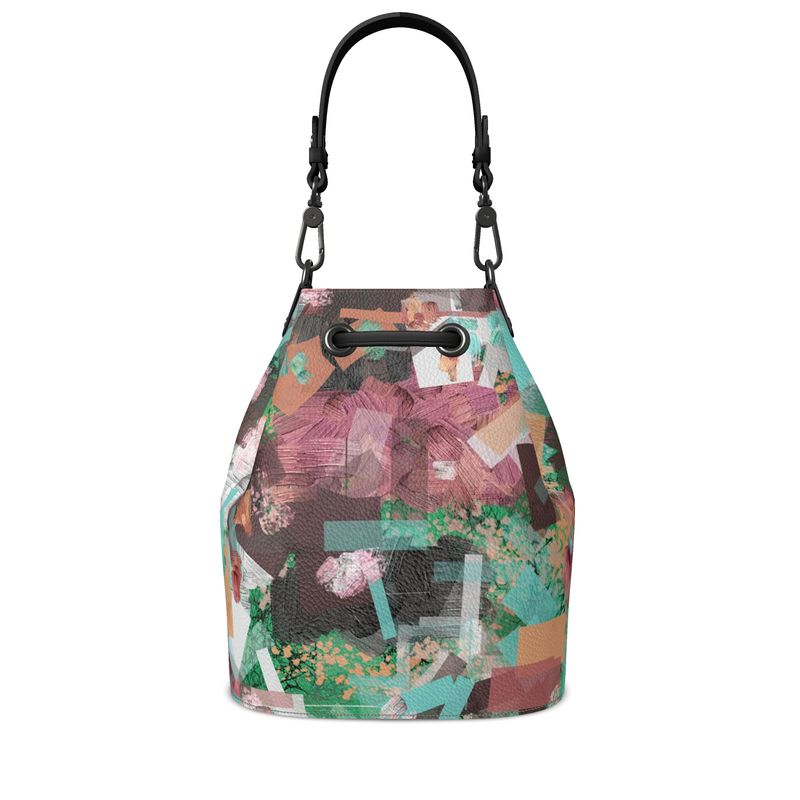 Bucket Handbag in Purples, Greens, and Blue Textures