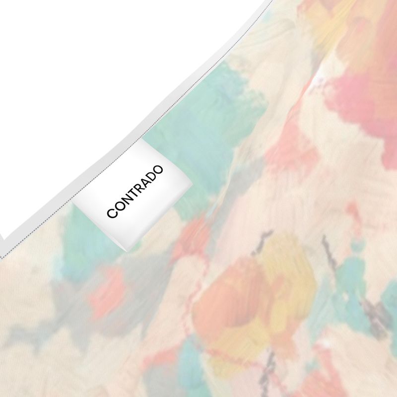 Halter Neck Backless Dress Pattern Abstract in Aqua, Gold, and Reds