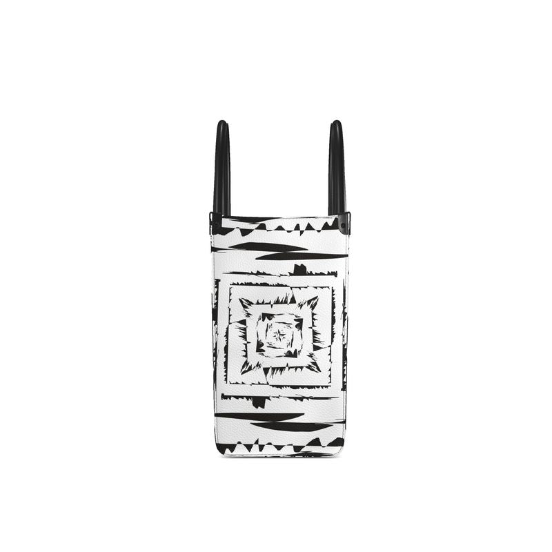 Leather Shopper Bag, Black and White Square Pattern