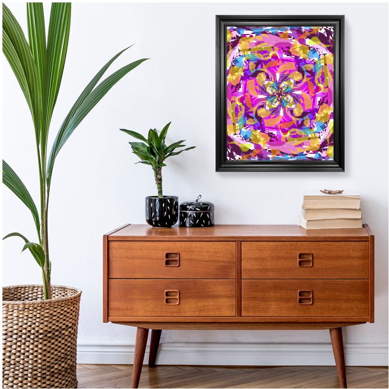 Framed Art Print, Bright Abstract Pattern, Turquoise, Pink, Gold