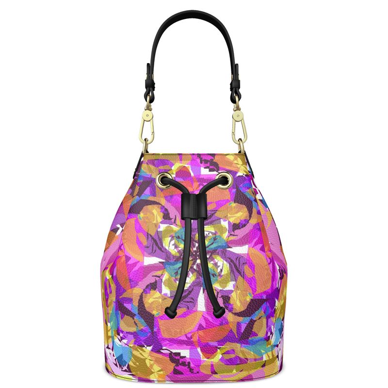 Bucket Bag, Bright Pink and Gold Pattern with Turquoise Accent
