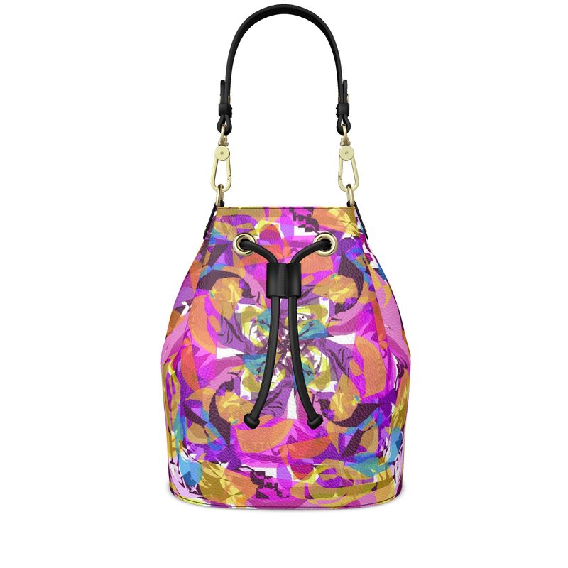 Bucket Bag, Bright Pink and Gold Pattern with Turquoise Accent