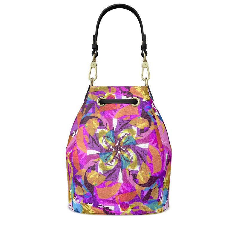 Bucket Bag, Bright Pink and Gold Pattern with Turquoise Accent