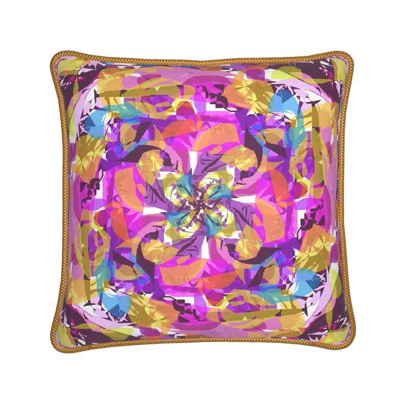 Silk Cushions, Pink, Gold, and Turquoise Floral Pattern