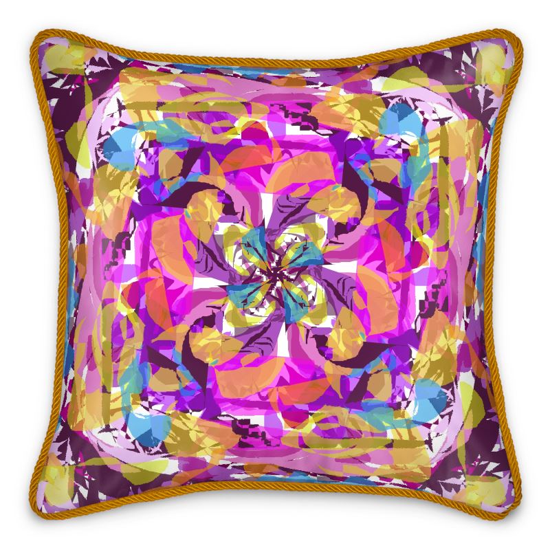 Silk Cushions, Pink, Gold, and Turquoise Floral Pattern