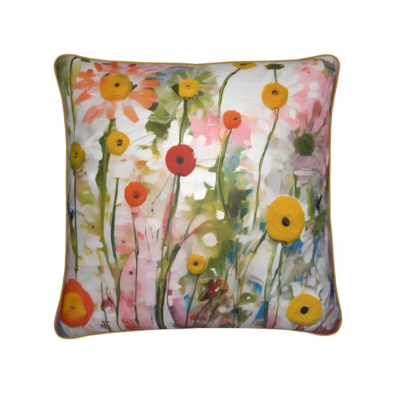 Floral Design Pillow with Hand-Painted Floral Print