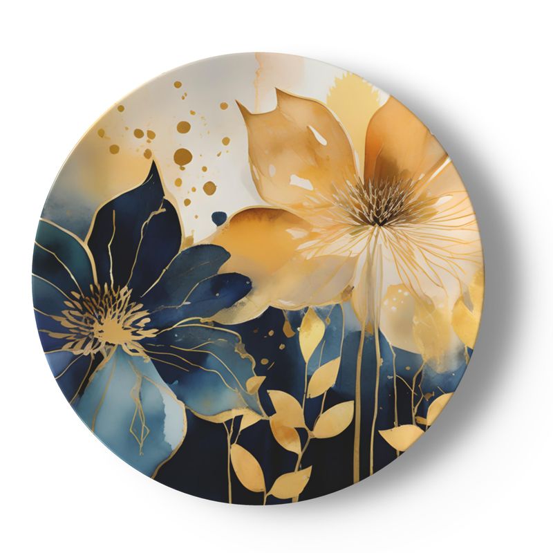 China Plates in a Blue and Gold Floral Design