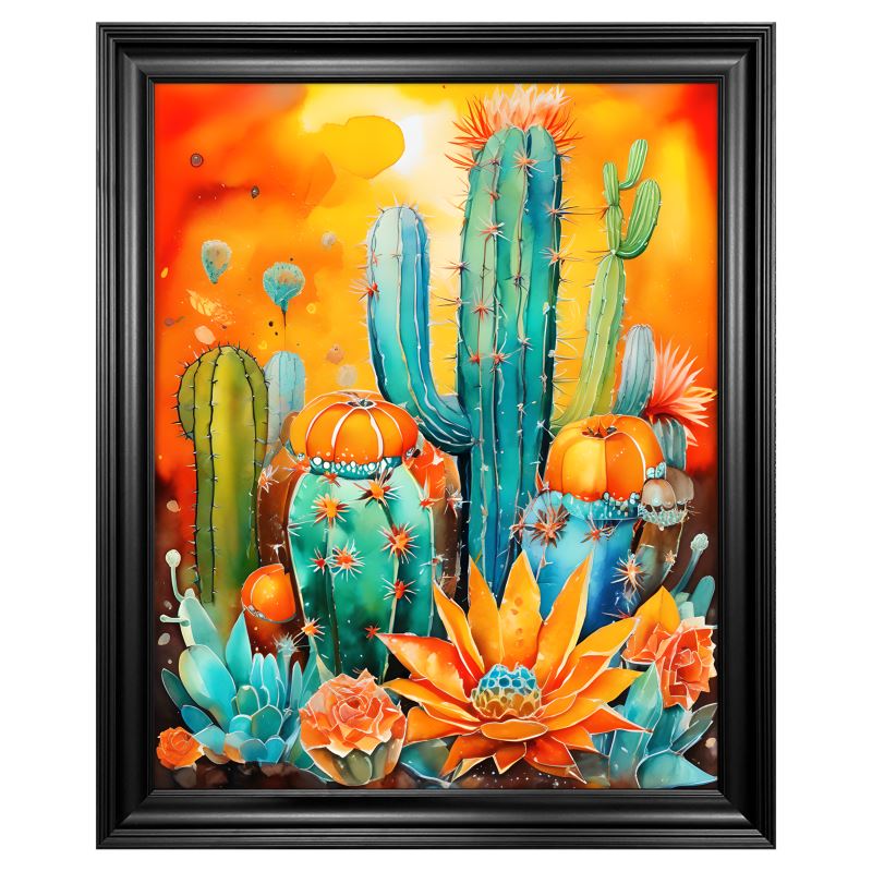 Framed Art Print, Desert Cactus During Sunset
