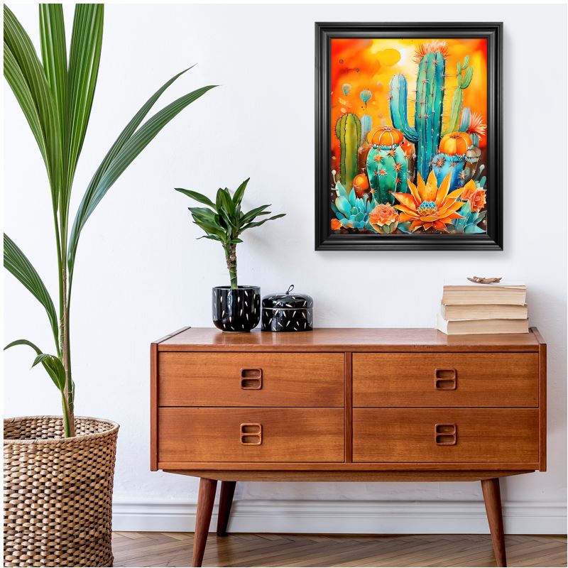 Framed Art Print, Desert Cactus During Sunset