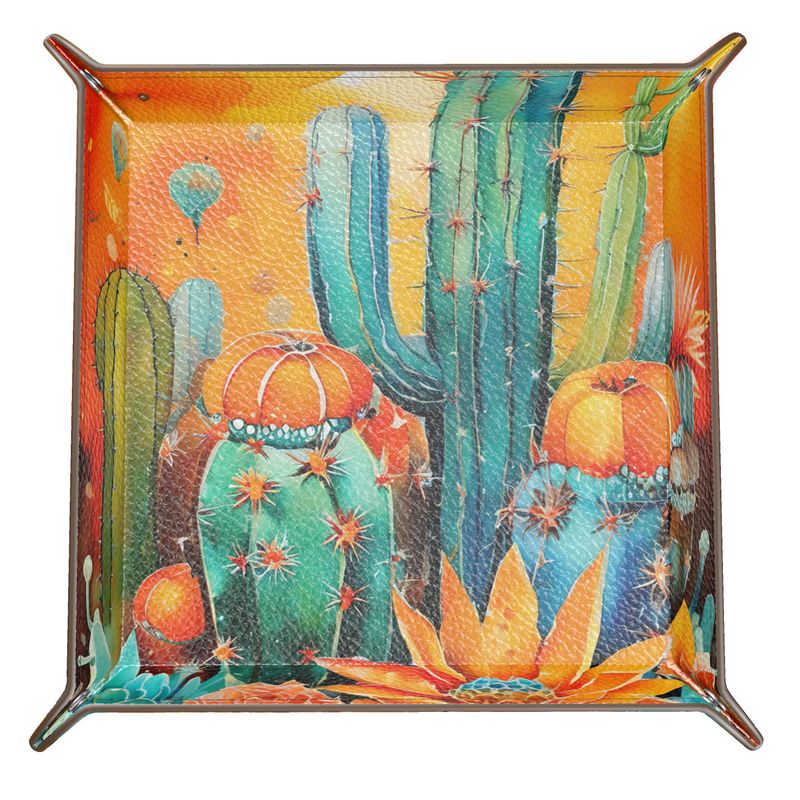 Leather Trinket Tray, Cactus in the Desert Trinket Tray, Southwestern