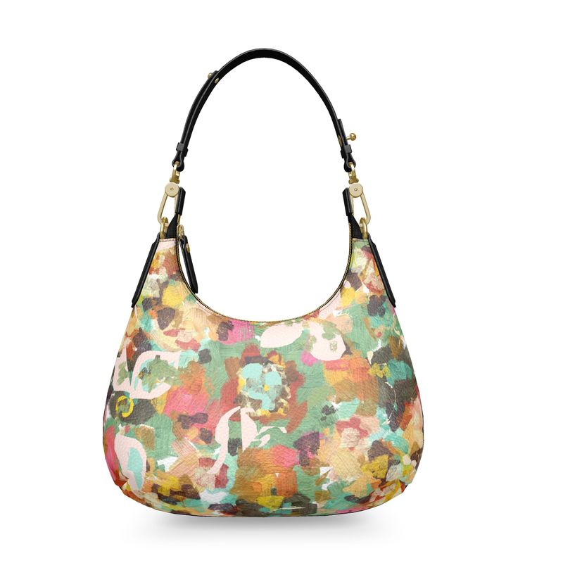Mini Curve Handbag, Abstract Design Bag, Floral Print