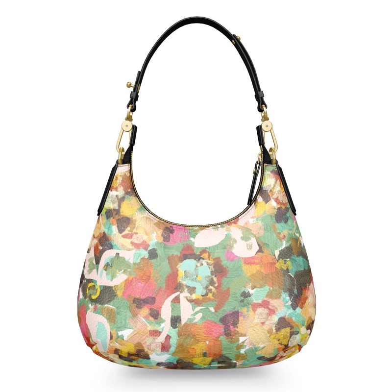 Mini Curve Handbag, Abstract Design Bag, Floral Print