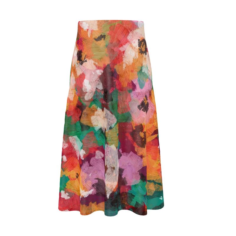 Midi Skirt, Vibrant Floral Print Skirt, Abstract Design Skirt