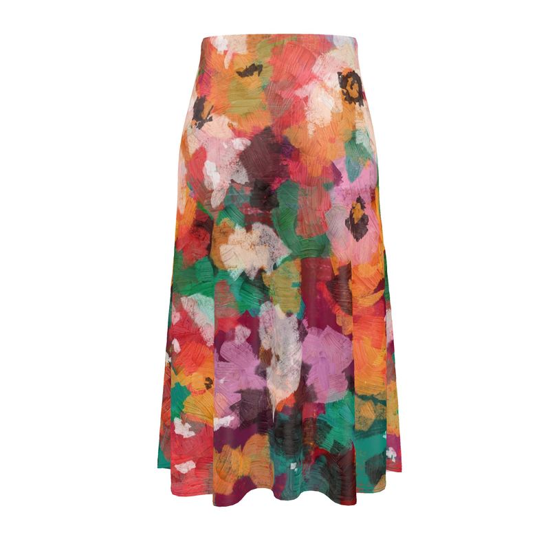 Midi Skirt, Vibrant Floral Print Skirt, Abstract Design Skirt
