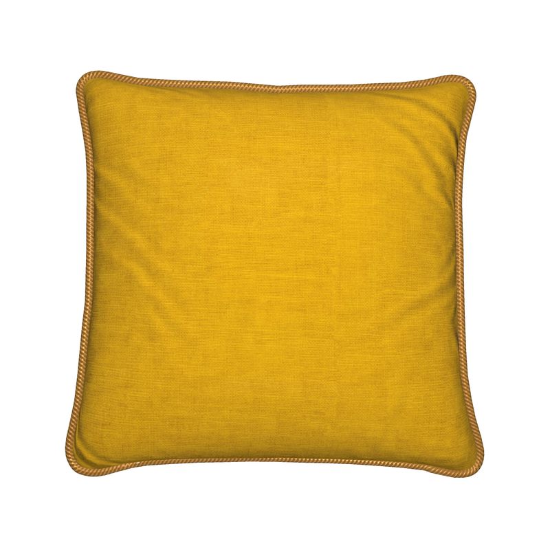 Silk Cushion, Black and Yellow Pillow with Gold Pattern Accents