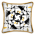 Silk Cushion, Black and Yellow Pillow with Gold Pattern Accents