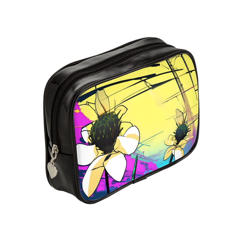 Makeup Bag, Yellow Flowers with Purple and Turquoise Accent