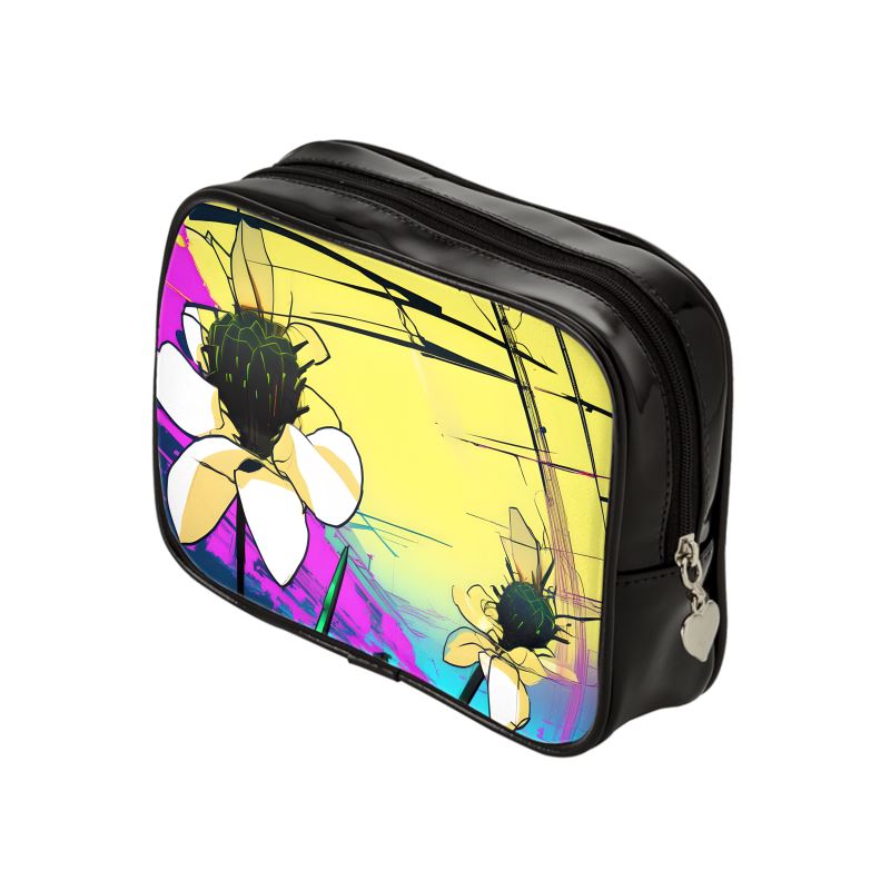 Makeup Bag, Yellow Flowers with Purple and Turquoise Accent