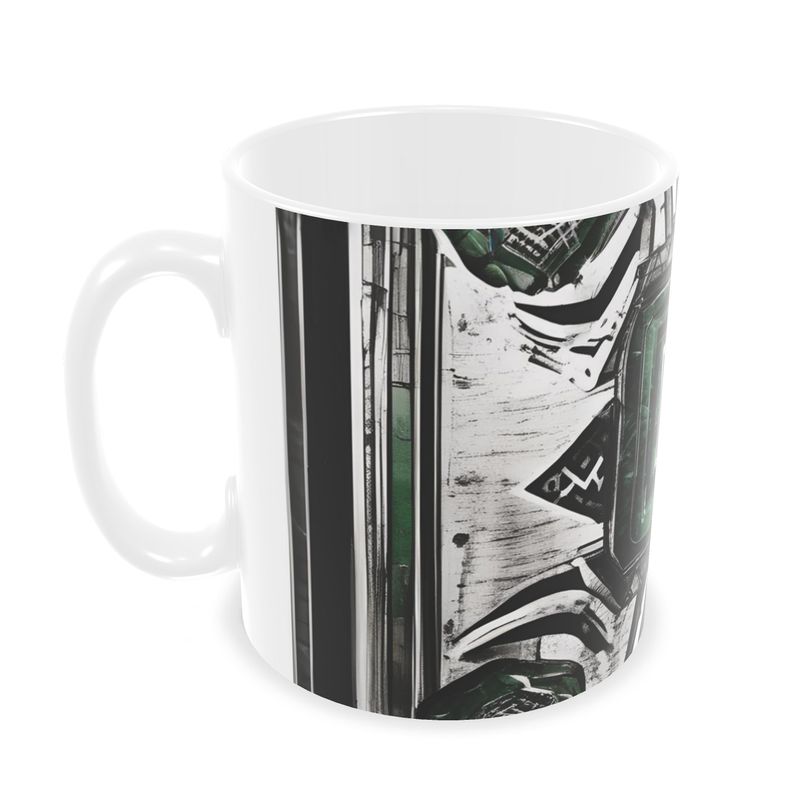 Builders Mugs, Distressed White and Black with Green Mug