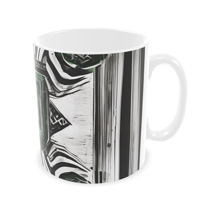 Builders Mugs, Distressed White and Black with Green Mug