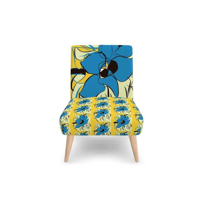 Occasional Chair, Blue and Yellow Flower Chair, Bright Blue Chair