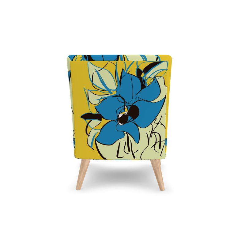 Occasional Chair, Blue and Yellow Flower Chair, Bright Blue Chair