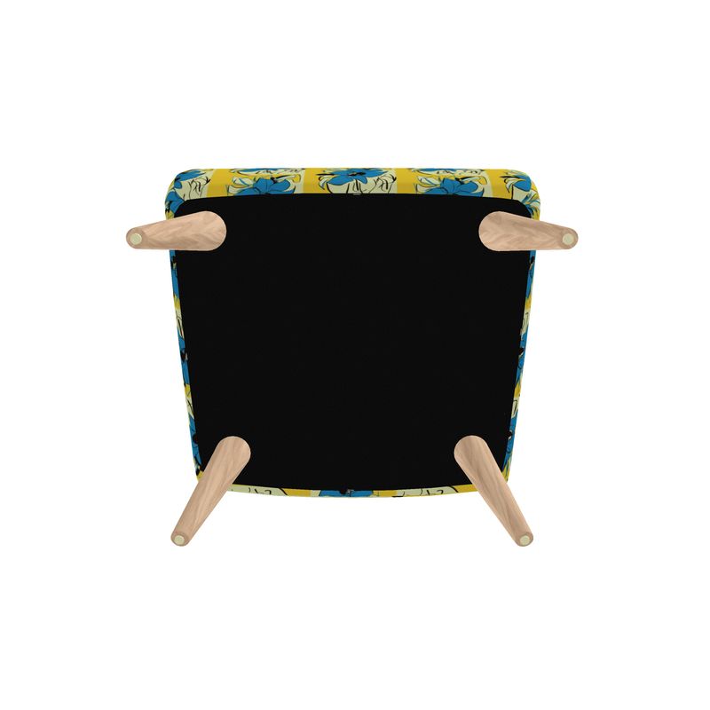 Occasional Chair, Blue and Yellow Flower Chair, Bright Blue Chair