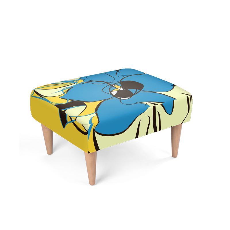 Floral Footstool, Colorful Floral Footstool, Blue and Yellow Stool