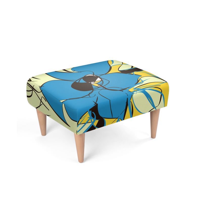 Floral Footstool, Colorful Floral Footstool, Blue and Yellow Stool