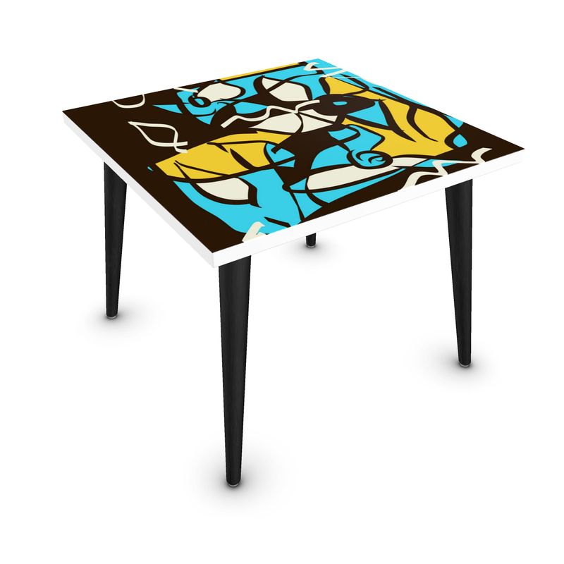 Abstract Coffee Table, Turquoise and Yellow Table, Vibrant Table