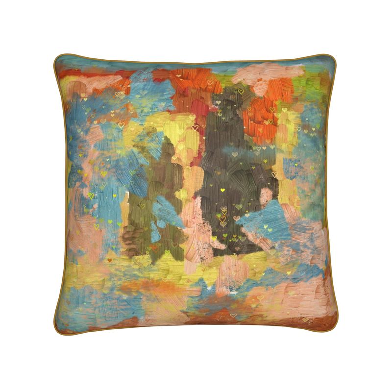 Cushions, Abstract Brushstrokes, Blue, Yellow, and Orange Cushions