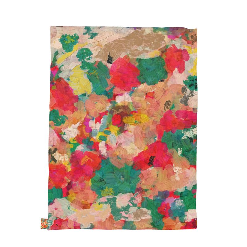 Throw Blanket with Abstract Floral Art in Turquoise, Yellow and Pinks