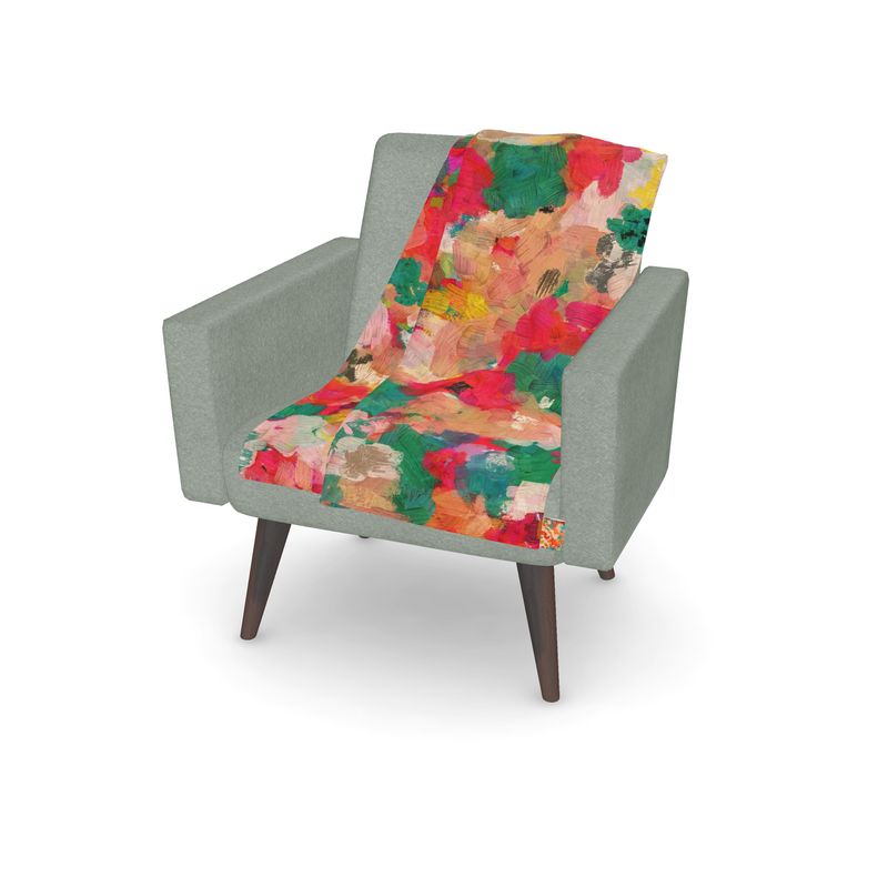 Throw Blanket with Abstract Floral Art in Turquoise, Yellow and Pinks