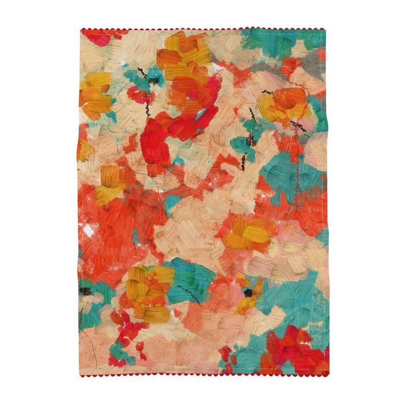 Tea Towels in Aqua, Gold and Pinks/Reds Abstract Design