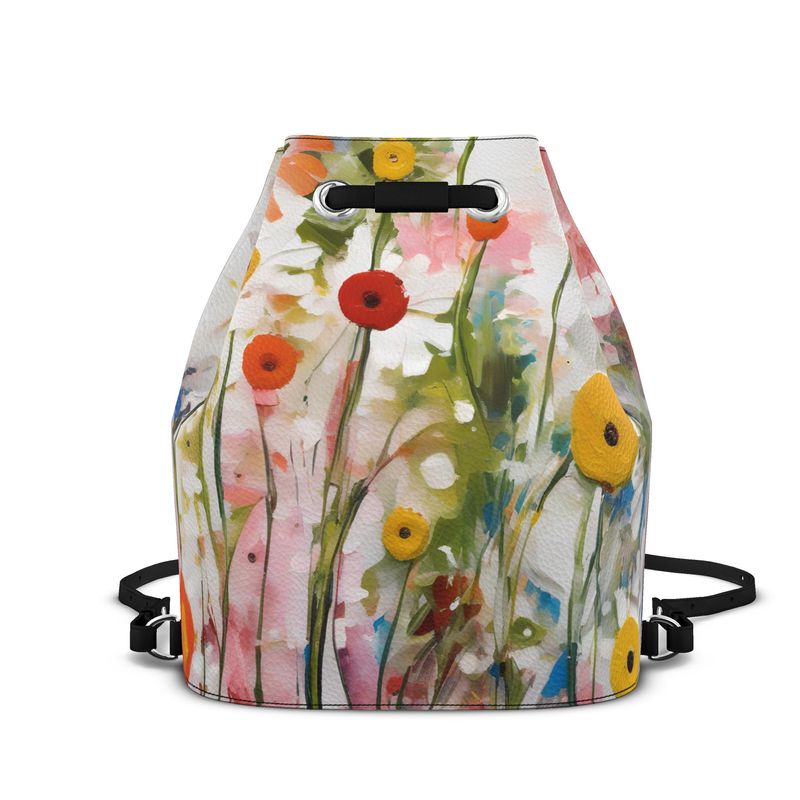 Bucket Backpack, Backpack with Wildflower Art, Floral Backpack