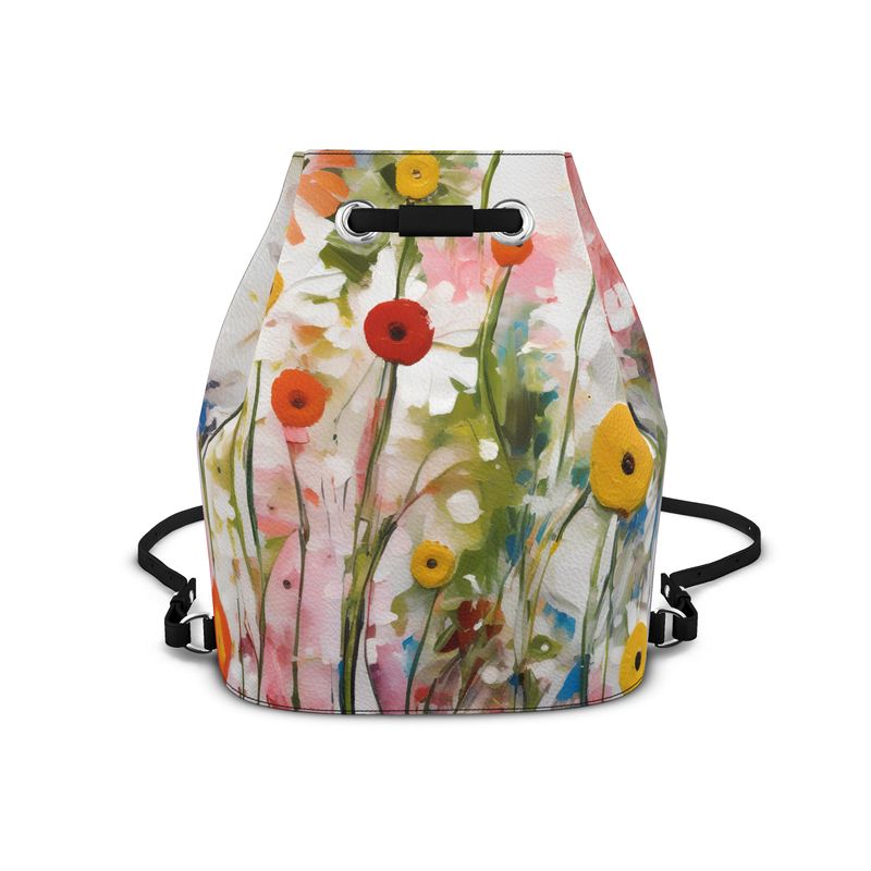 Bucket Backpack, Backpack with Wildflower Art, Floral Backpack