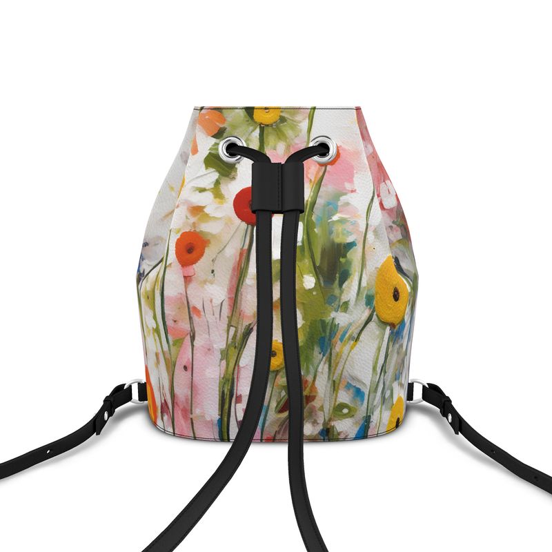 Bucket Backpack, Backpack with Wildflower Art, Floral Backpack