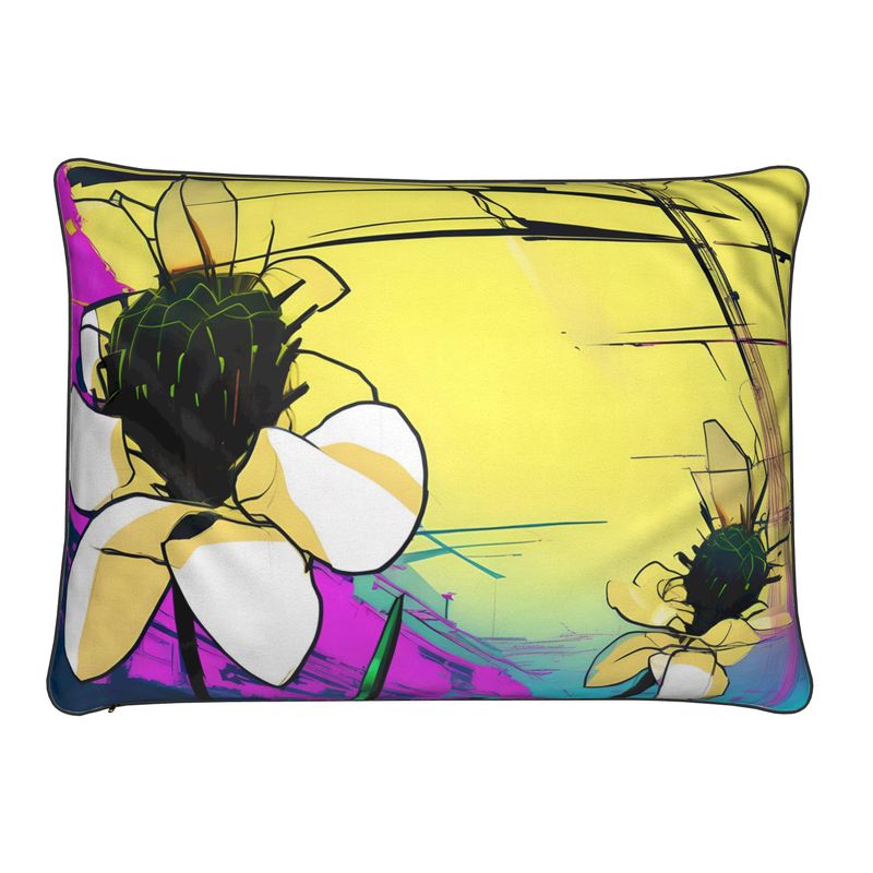 Cushions with Yellow Flowers on A Purple and Yellow Abstract Design